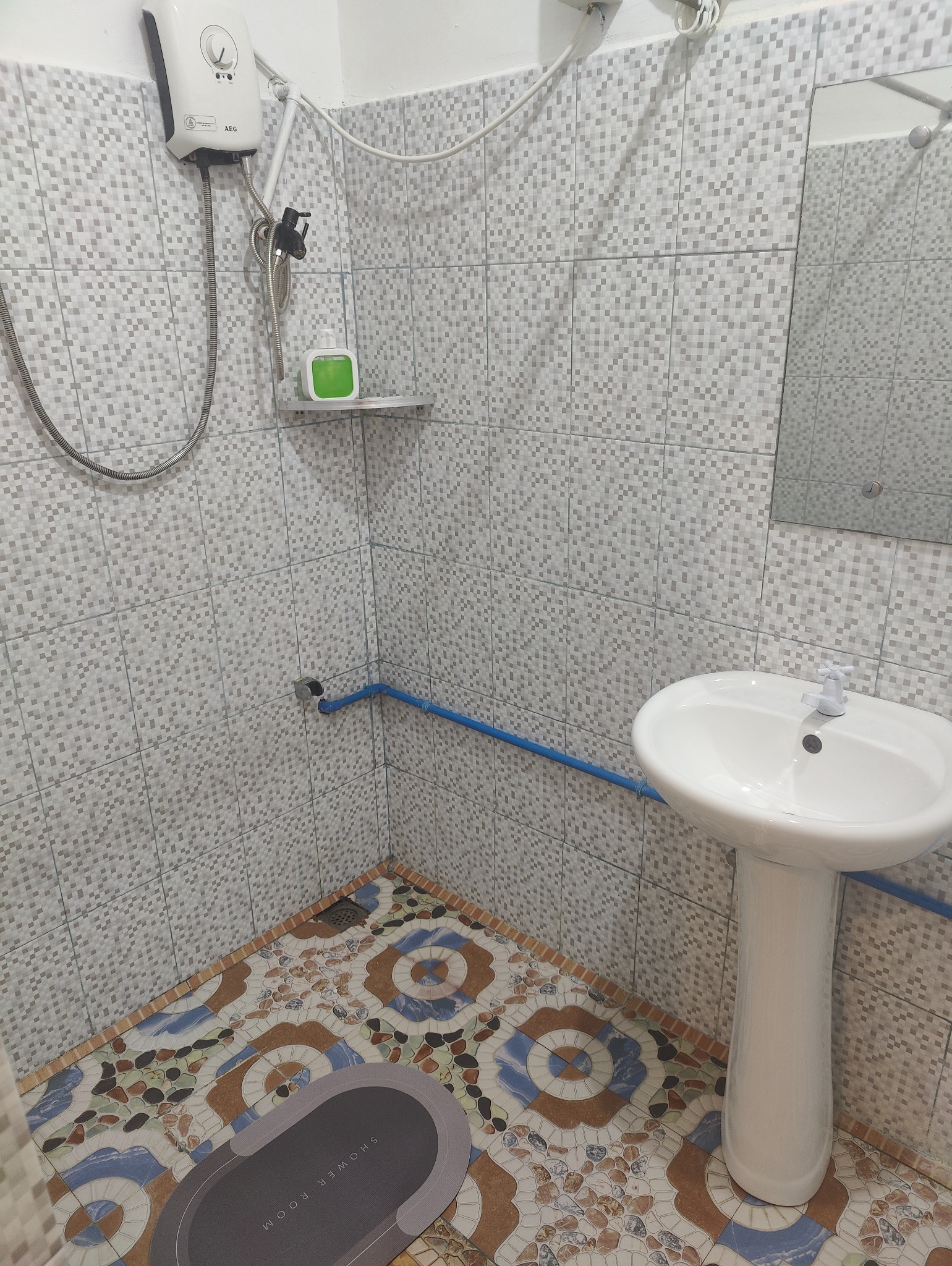 Bathroom sink and shower facilities
