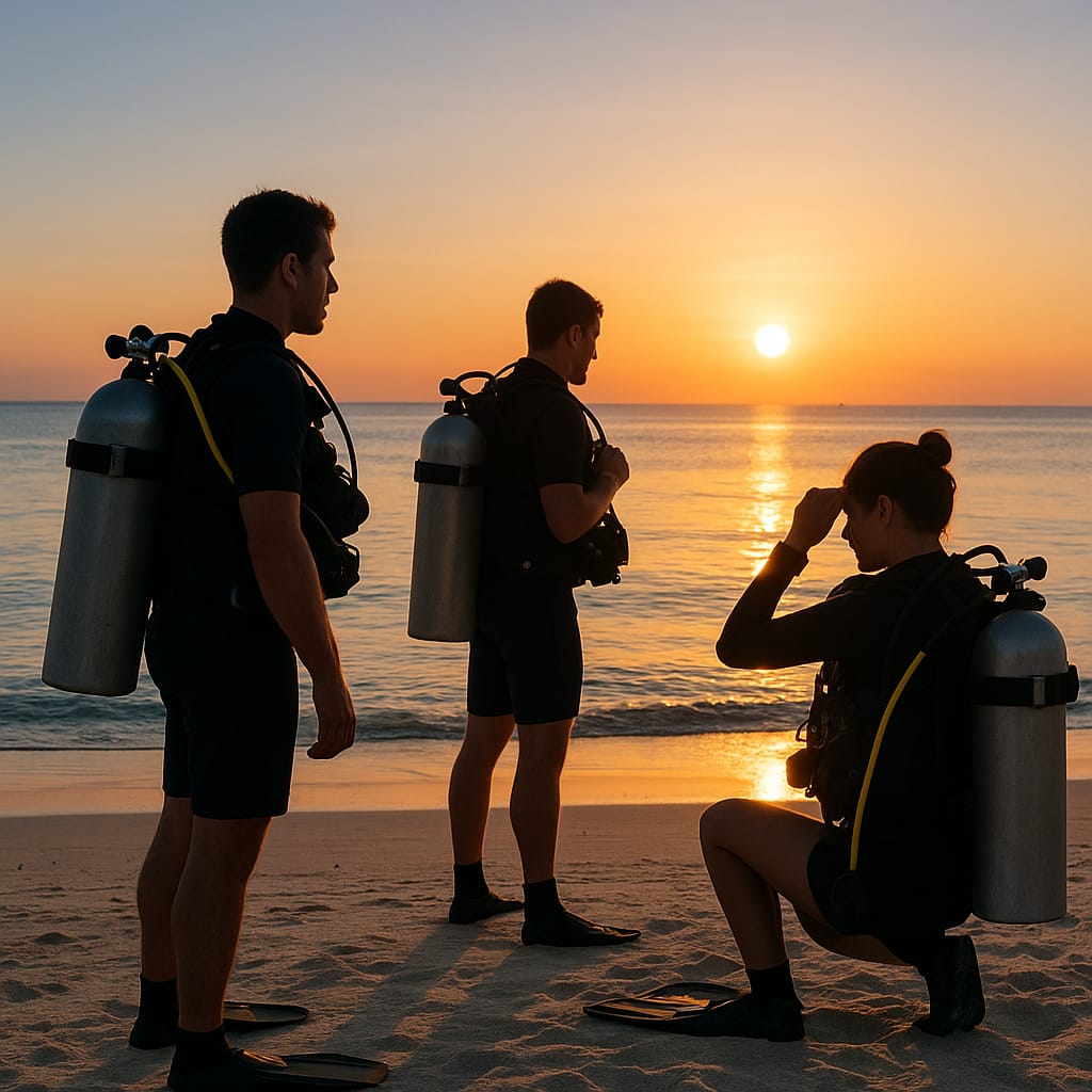 Divers at sunset
